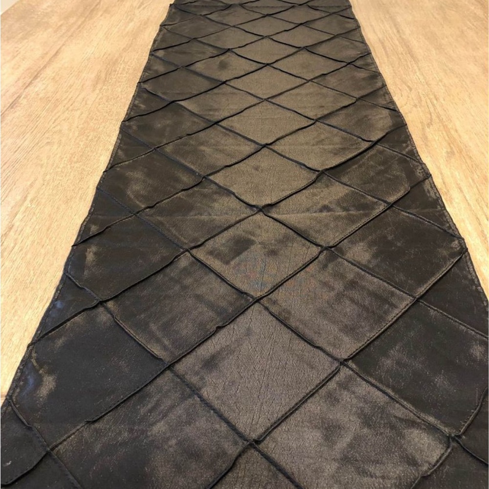 Black satin taffeta pin tuck table runner, buy individual or the full set